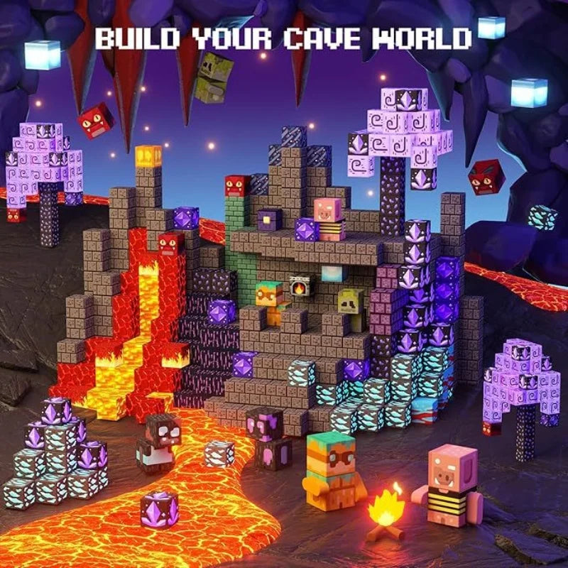Conjunto de Blocos Magnéticos Minecraft NetherRealm de 100 Peças