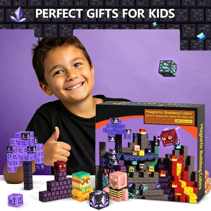 Conjunto de Blocos Magnéticos Minecraft NetherRealm de 100 Peças