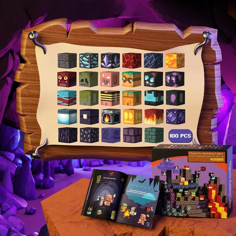 Conjunto de Blocos Magnéticos Minecraft NetherRealm de 100 Peças