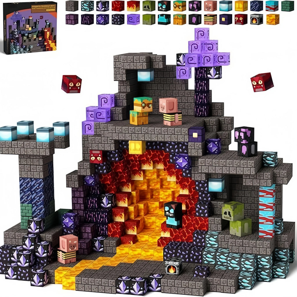 Conjunto de Blocos Magnéticos Minecraft NetherRealm de 100 Peças